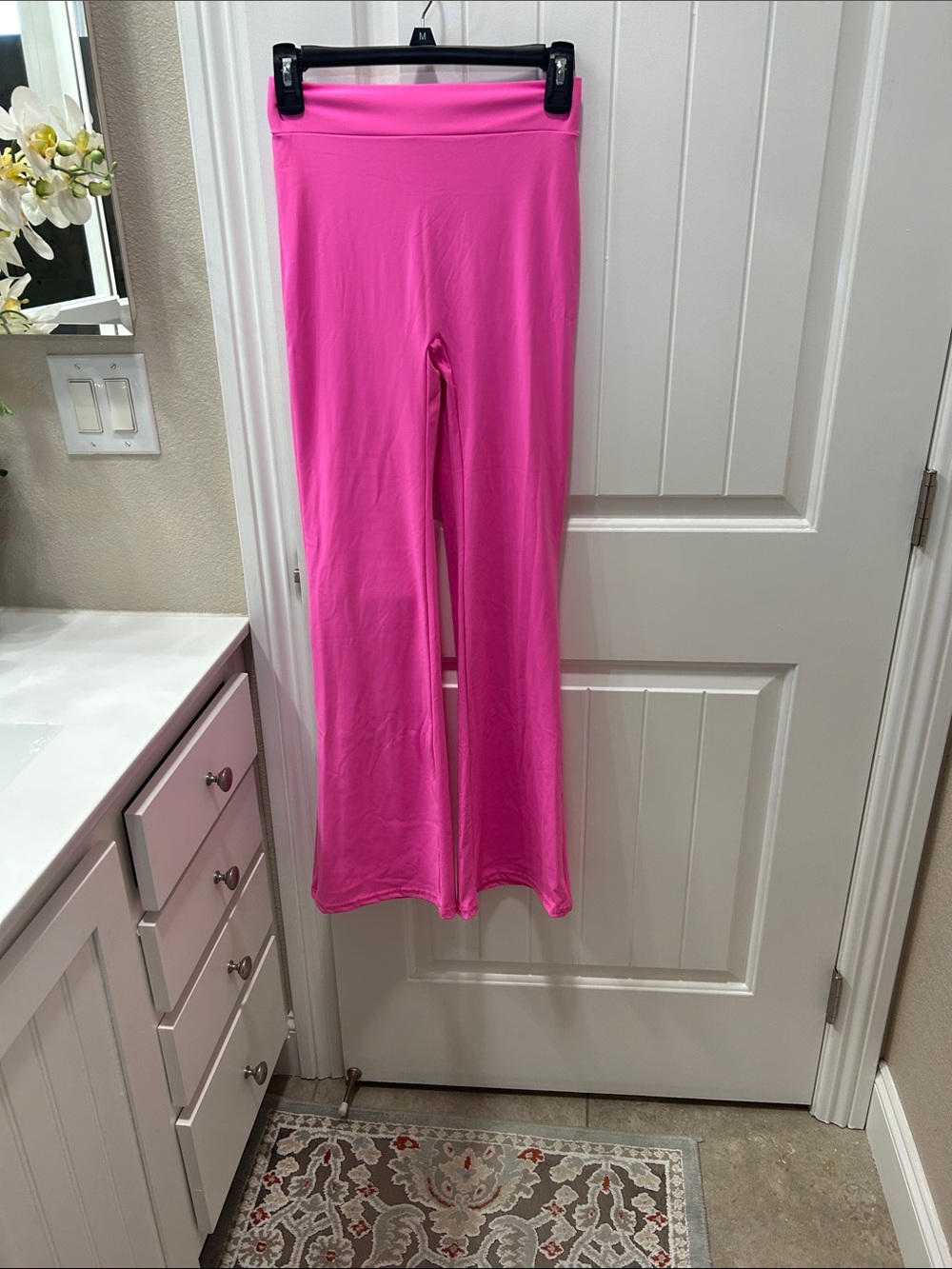 Bright Pink Flare Leg High-Rise Pants